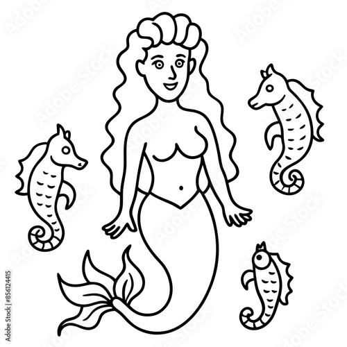 Beautiful little mermaid Underwater world Coloring book for kids