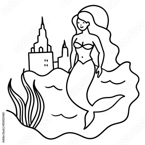 Beautiful little mermaid Underwater world Coloring book for kids