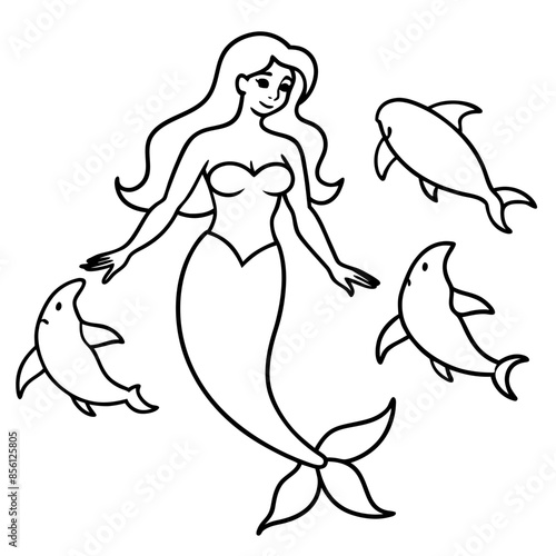 Beautiful little mermaid Underwater world Coloring book for kids