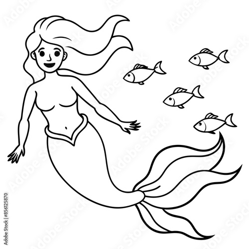 Beautiful little mermaid Underwater world Coloring book for kids