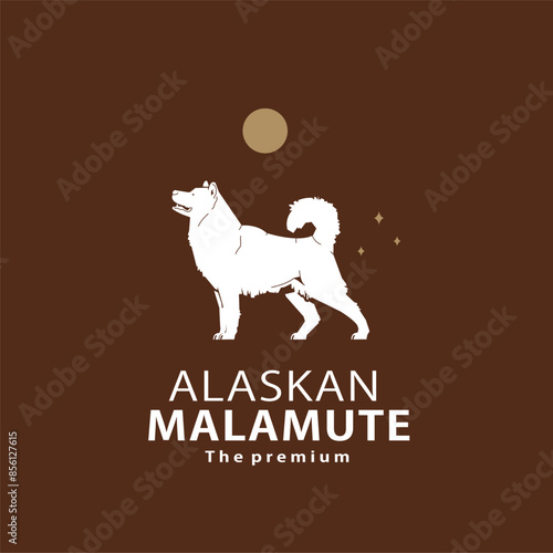 vintage retro hipster alaska malamute logo vector outline silhouette art icon
