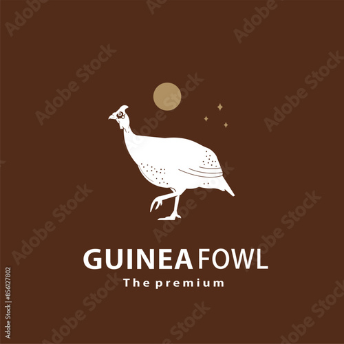 vintage retro hipster guinea fowl logo vector outline silhouette art icon
