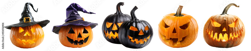 Set of Jack O Lantern Halloween pumpkin on transparent background ...