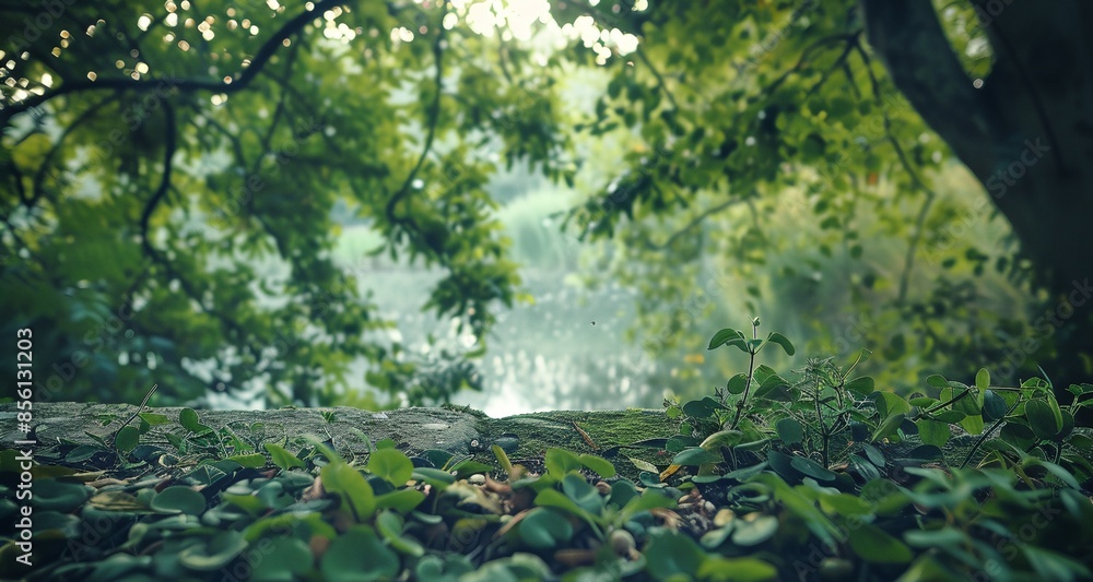 a view of a forest with a river in the background a view of a forest with a river in the background