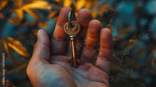Obraz na płótnie Embracing Change: Hand Holding Key Signifying Transition to a New Chapter in Life w salonie