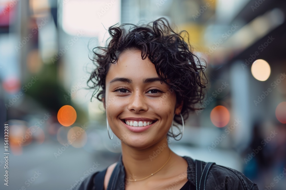 Young Woman Smiling On City Street