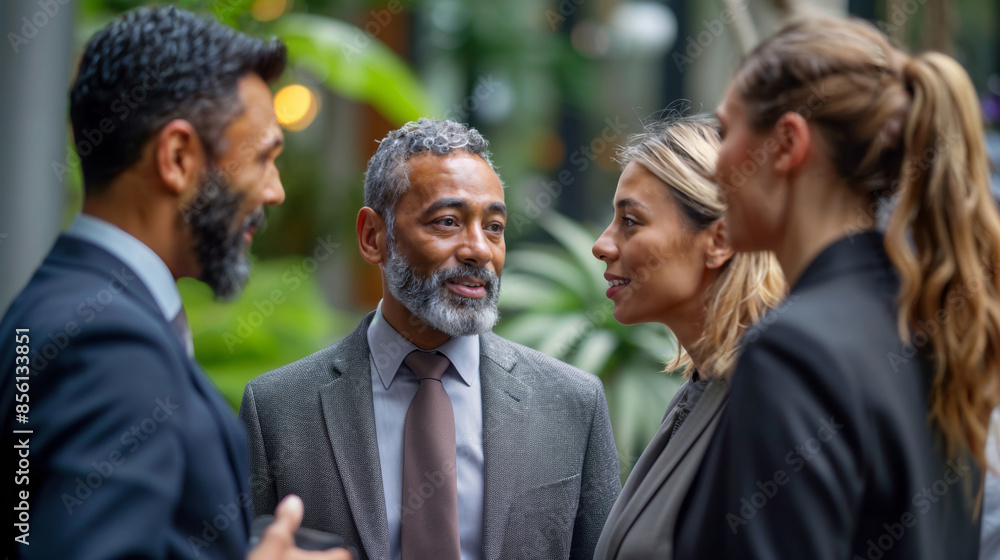 Diverse Business Team Engaged in Conversation at Office Diverse Business Team Engaged in Conversation at Office
