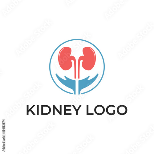 kidney logo design concept with hand and label circle