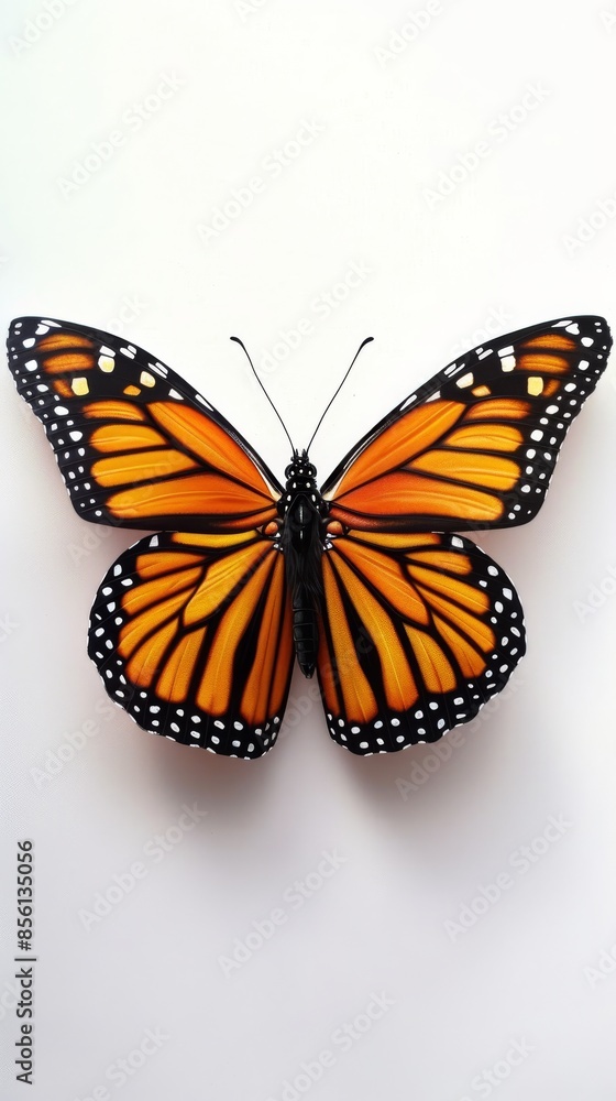 Fototapeta premium Monarch butterfly with detailed wings on white background, nature and wildlife concept