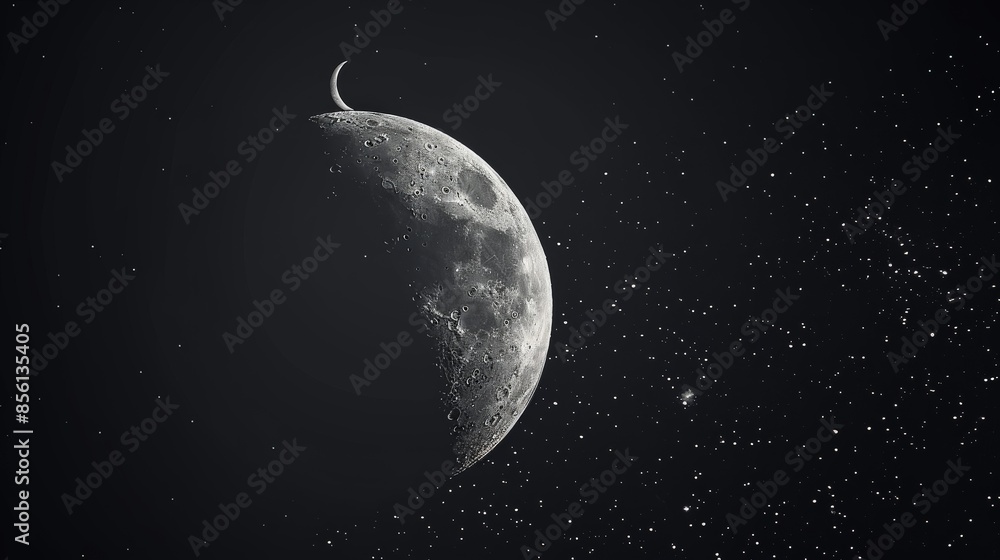 Naklejka premium Crescent Moon in a Starry Night