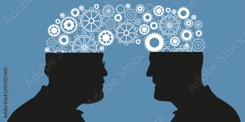 Deux profils face à face, pour symboliser la transmission des connaissances entre les générations.
