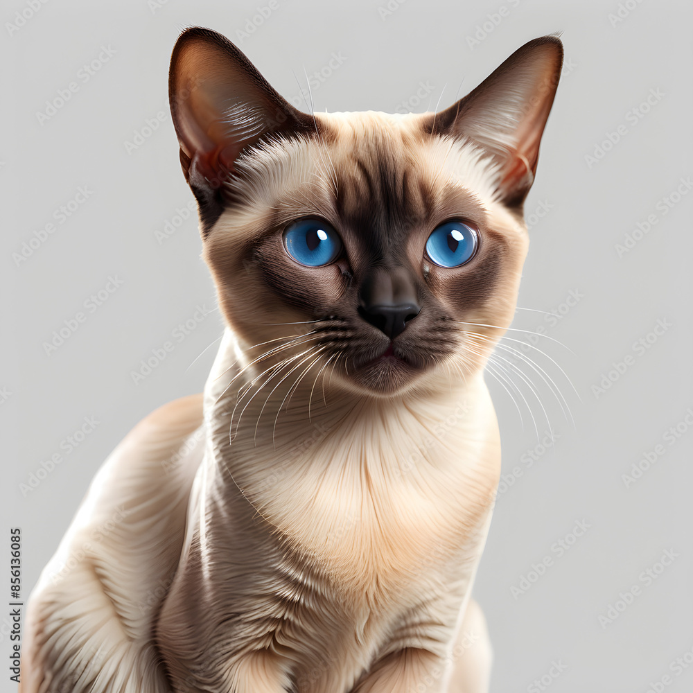 Un gato siamés pequeño que tiene una mirada muy curiosa Un gato siamés pequeño que tiene una mirada muy curiosa