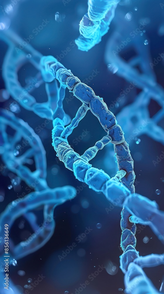 Intricate DNA Strand Close-Up - High-resolution close-up of a DNA strand, showcasing the intricate structure and detail of genetic material in a blue hue. Intricate DNA Strand Close-Up - High-resolution close-up of a DNA strand, showcasing the intricate structure and detail of genetic material in a blue hue.