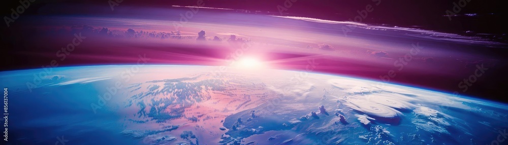 A breathtaking view of Earth from space, showcasing a vibrant sunrise over the planet's horizon, highlighting its natural beauty. A breathtaking view of Earth from space, showcasing a vibrant sunrise over the planet's horizon, highlighting its natural beauty.