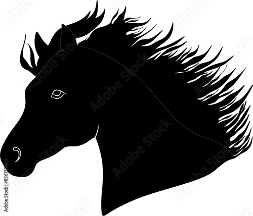 black horse silhouette vector logo element head with mane