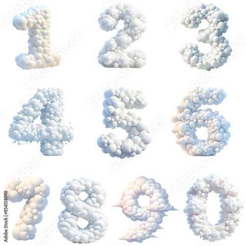 Set of numbers from 1-0 in the form of clouds