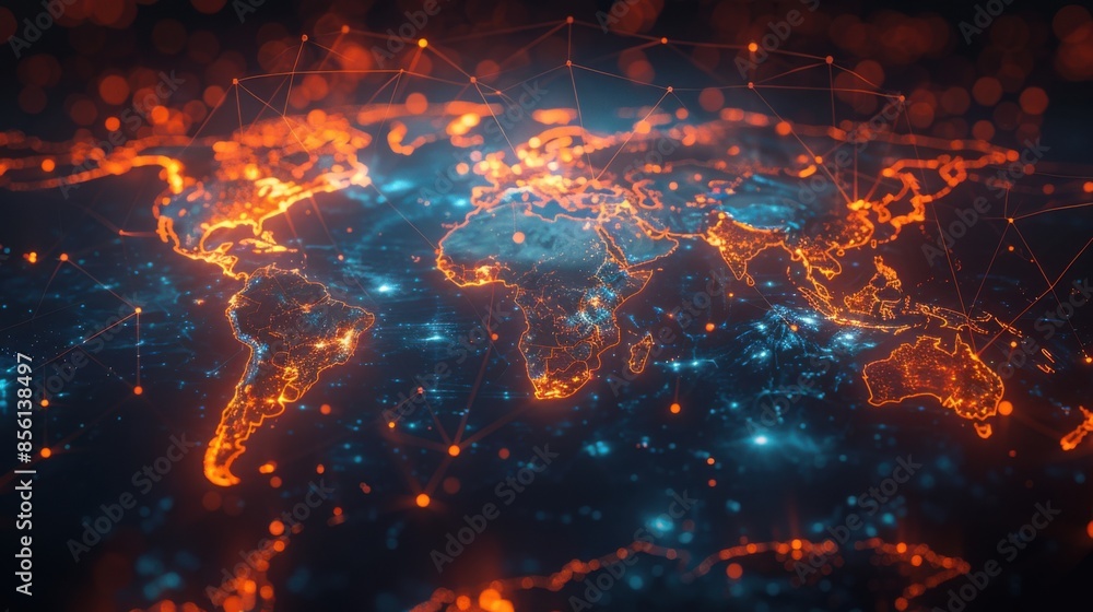 A computer generated image of the world with a blue and orange background A computer generated image of the world with a blue and orange background