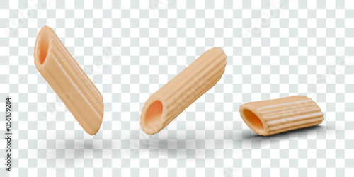 Hollow Italian pasta with corrugated surface. Penni rigate