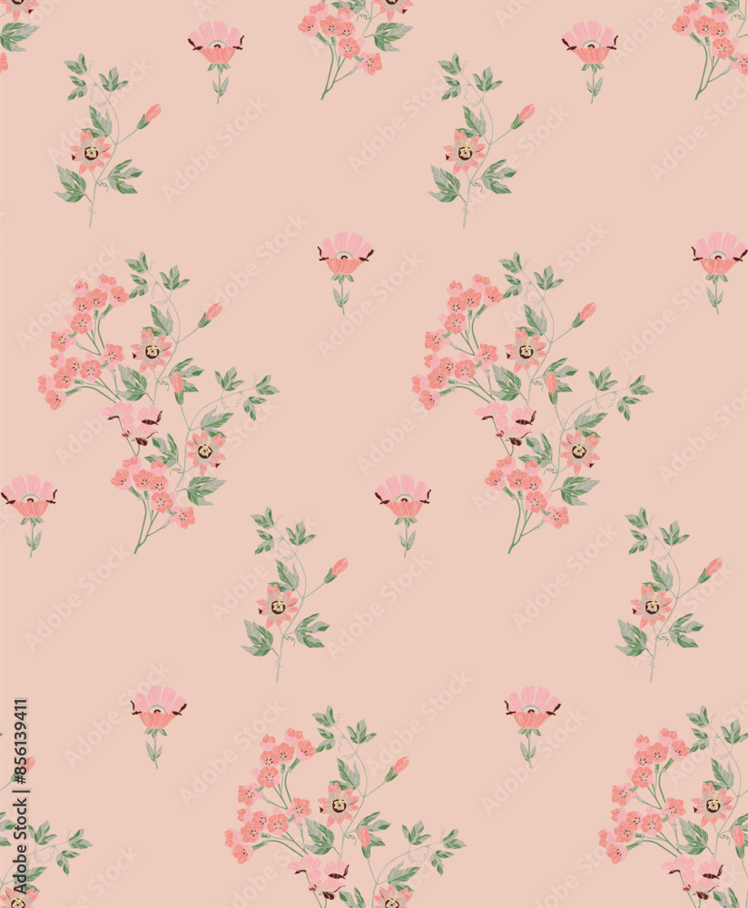 Obraz premium Vintage pattern with flowers for the production of fabrics, wallpaper, packaging on a transparent background
