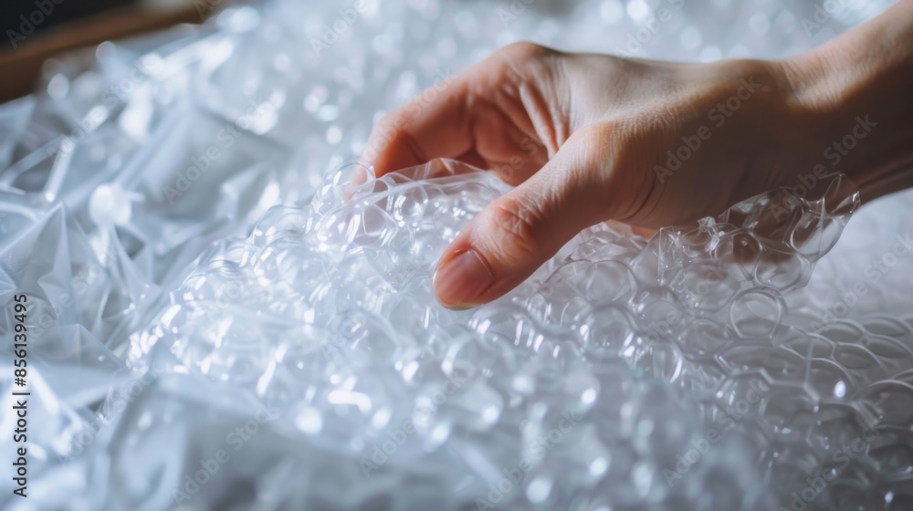Careful Packaging: Hand Using Bubble Wrap Dispenser for Wrapping Fragile Item Careful Packaging: Hand Using Bubble Wrap Dispenser for Wrapping Fragile Item