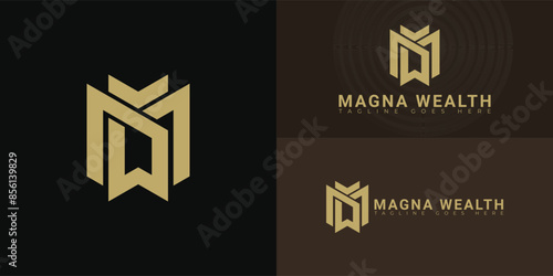 Abstract initial letters MW or WM logo in gold color isolated on multiple background colors. The logo is suitable for wealth management logo vector design illustration inspiration templates.