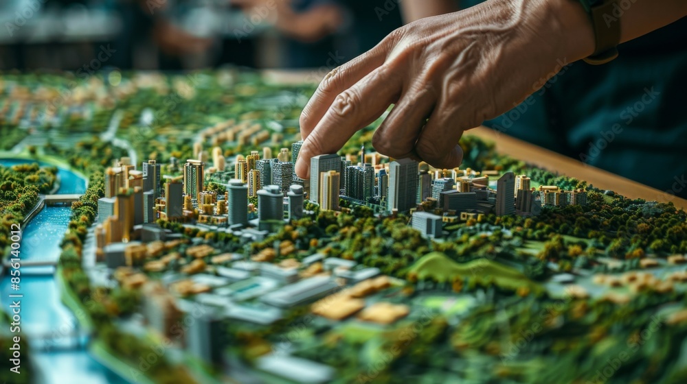 Urban planner is designing a modern sustainable city using a scale ...