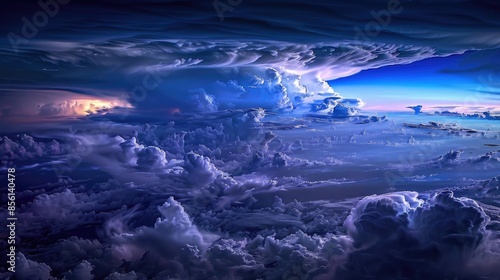 Majestic, dramatic cloud formation resembling a surreal, dreamlike landscape with vibrant colors. Perfect for nature, weather, and fantasy themes.