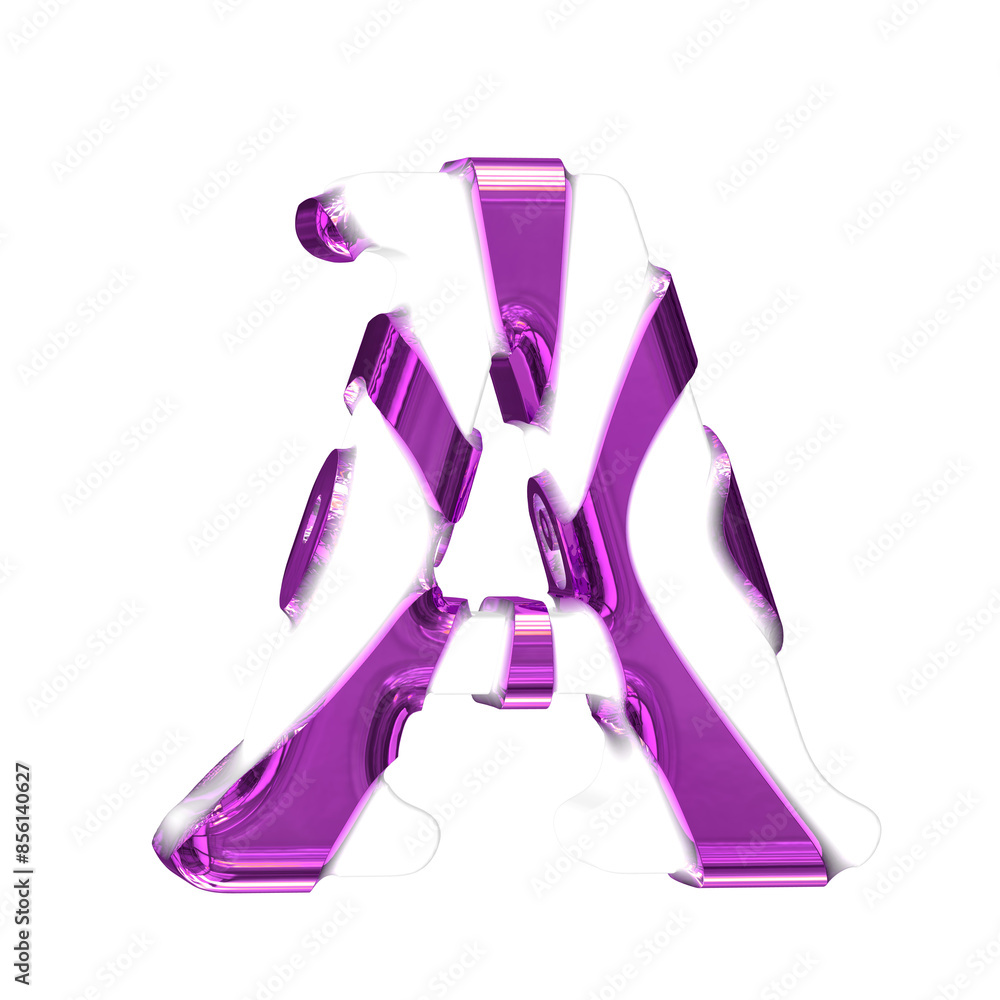 White 3d symbol with purple thick straps. letter a White 3d symbol with purple thick straps. letter a