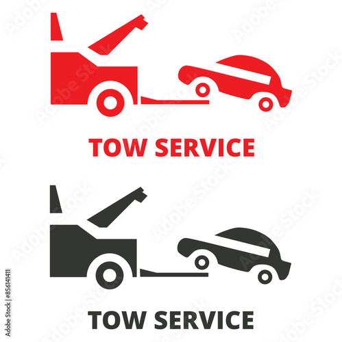 Logotipo de servicio de grúa en color negro y rojo. Vector