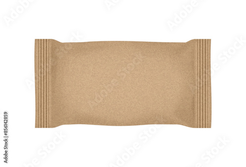 Brown flow pack or pouch with kraft paper texture. Soap, cookie or chocolate bar packaging. Eco packaging mockup