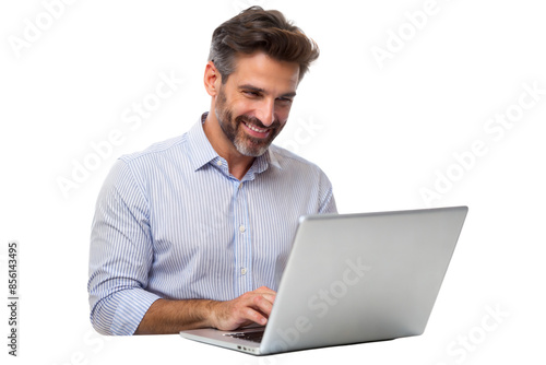 man with laptop on transparent background