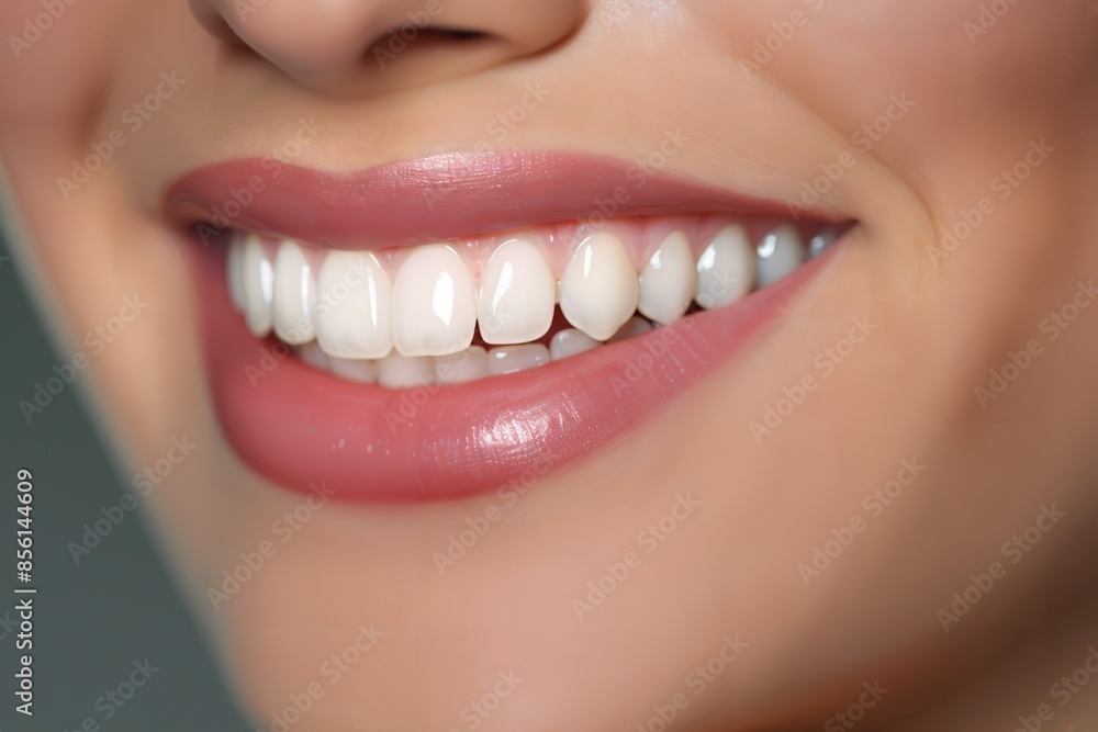 Close-up on perfect smile, post-dental treatment, reflective mirror, crisp lighting Close-up on perfect smile, post-dental treatment, reflective mirror, crisp lighting