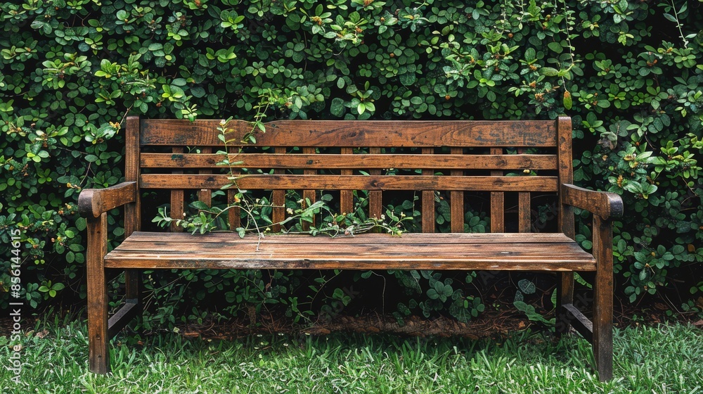 Wooden Bench in Overgrown Garden. A weathered wooden bench in a lush, overgrown garden, surrounded by dense green foliage and vines. Wooden Bench in Overgrown Garden. A weathered wooden bench in a lush, overgrown garden, surrounded by dense green foliage and vines.