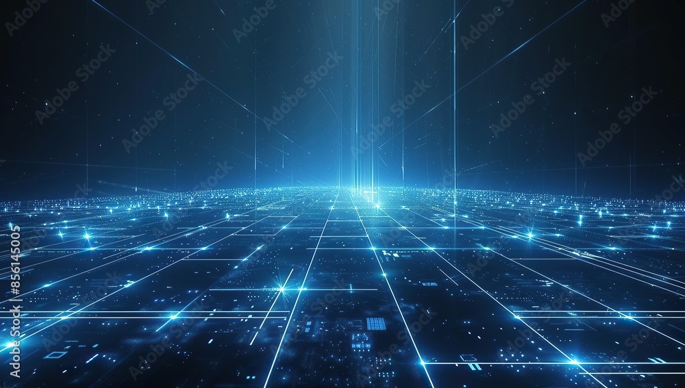 Digital Cityscape: Network Grid with Glowing Lines Digital Cityscape: Network Grid with Glowing Lines