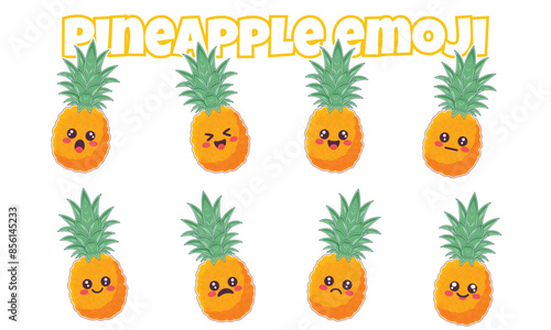 Pineapple Emoji Stickers. Vector illustration