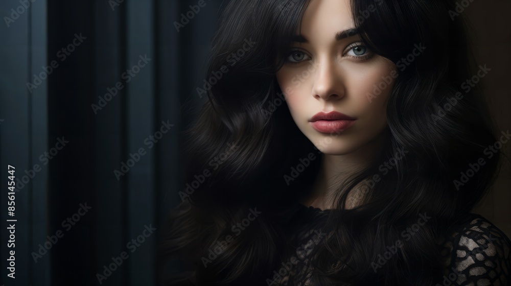 Luxurious dark hair, close-up, detailed texture, soft diffused lighting Luxurious dark hair, close-up, detailed texture, soft diffused lighting