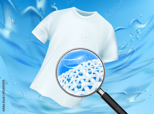 White washed t-shirt. Clothes fabric close up through magnifying glass. Stock vector illustration