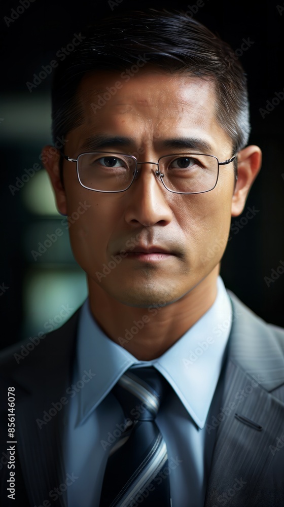 An individual in a suit and tie, wearing glasses, gazes intently at the camera. The background is blurred, focusing attention on the person's face. An individual in a suit and tie, wearing glasses, gazes intently at the camera. The background is blurred, focusing attention on the person's face.