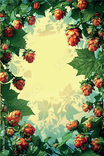 A vibrant set of illustrations featuring lush hop plants with golden and green tones. Perfect for craft beer, brewery, and agricultural themes. Ideal for seasonal designs and beverage branding.