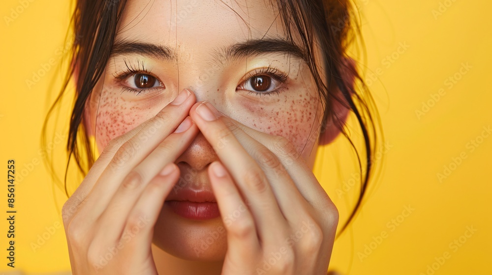 a woman covering her face with her hands a woman covering her face with her hands