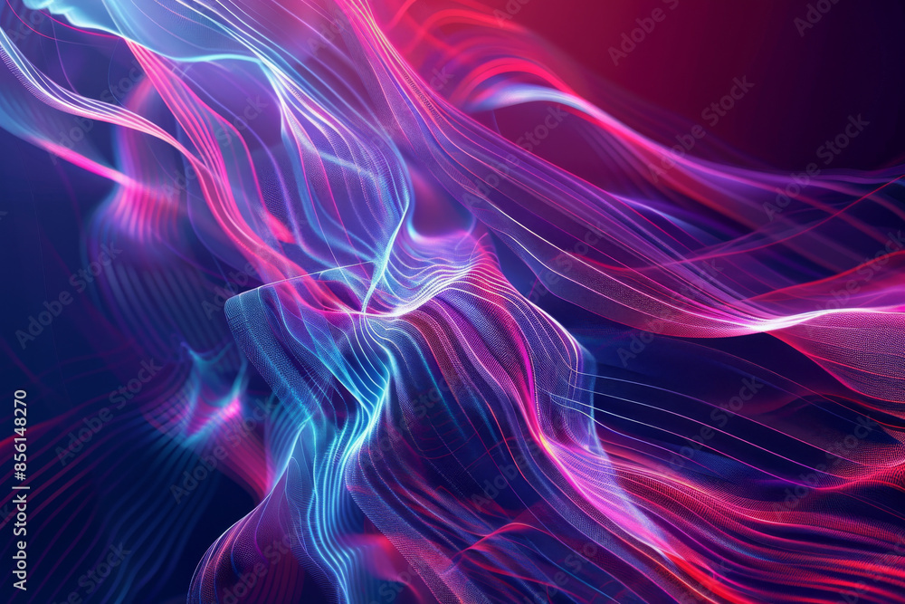 Luminous neon waves of pink and blue intertwine in a futuristic abstract pattern showcasing fluid motion and dynamic energy. Luminous neon waves of pink and blue intertwine in a futuristic abstract pattern showcasing fluid motion and dynamic energy.