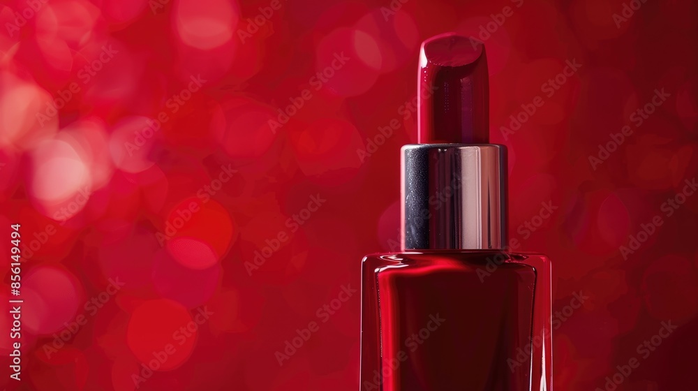 Selective focus shot of red nail polish bottle on red background Selective focus shot of red nail polish bottle on red background