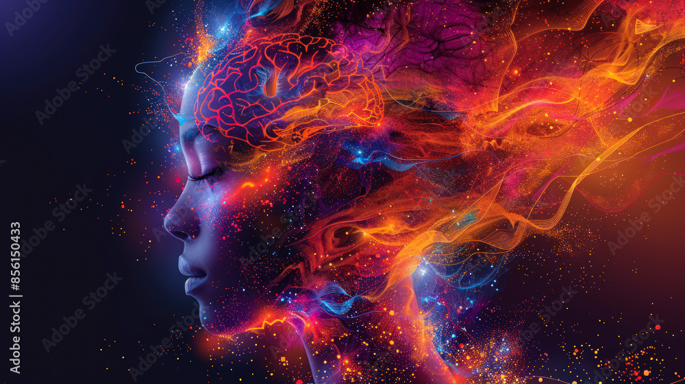 Vibrant Abstract Human Mind with Fiery and Electric Colors Vibrant Abstract Human Mind with Fiery and Electric Colors