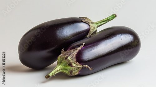 Eggplant or aubergine on a white backdrop