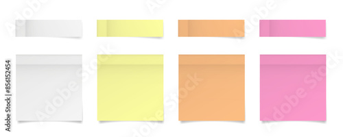Set of square paper stickers. Stick in notes. White, yellow, orange and pink neon colors. Multicolor post it notes. Sheets of paper. Tag, sticky note	
