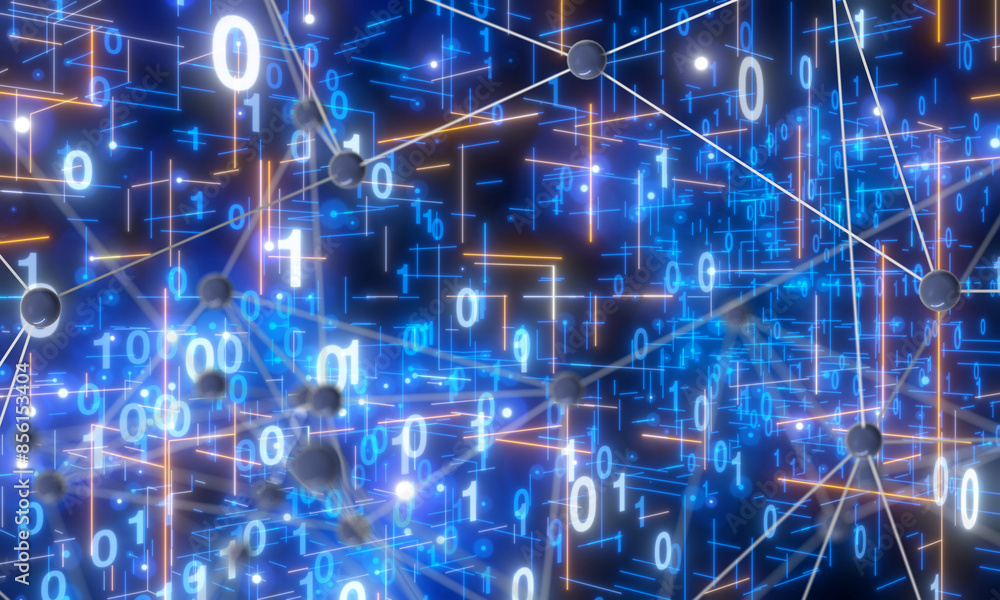Neural network 3D illustration. Big data and cybersecurity Neural network 3D illustration. Big data and cybersecurity