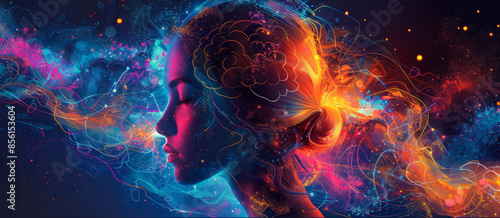 Vibrant Abstract Human Mind With Cosmic Colors photo