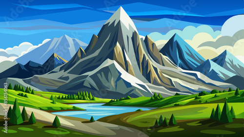 Beautiful mountains landscape vector illustration 