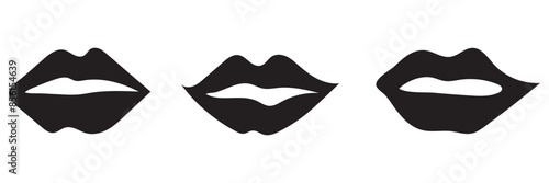 Mouth lips flat icon in filled vector girl kiss pictogram in black color. woman lips shape design Beauty concept. Trendy style isolated transparent background.