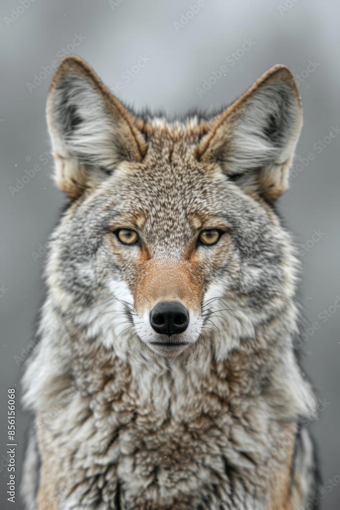 A tight shot of a wolf's face gazes into the camera, background softly blurred, wolf's eyes subtly out of focus A tight shot of a wolf's face gazes into the camera, background softly blurred, wolf's eyes subtly out of focus